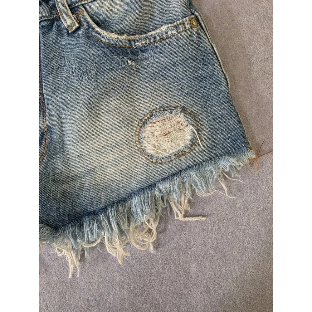 Pilcro Blue & Multi Floral Boho Accent Distressed Denim Cutoff Shorts Size 26